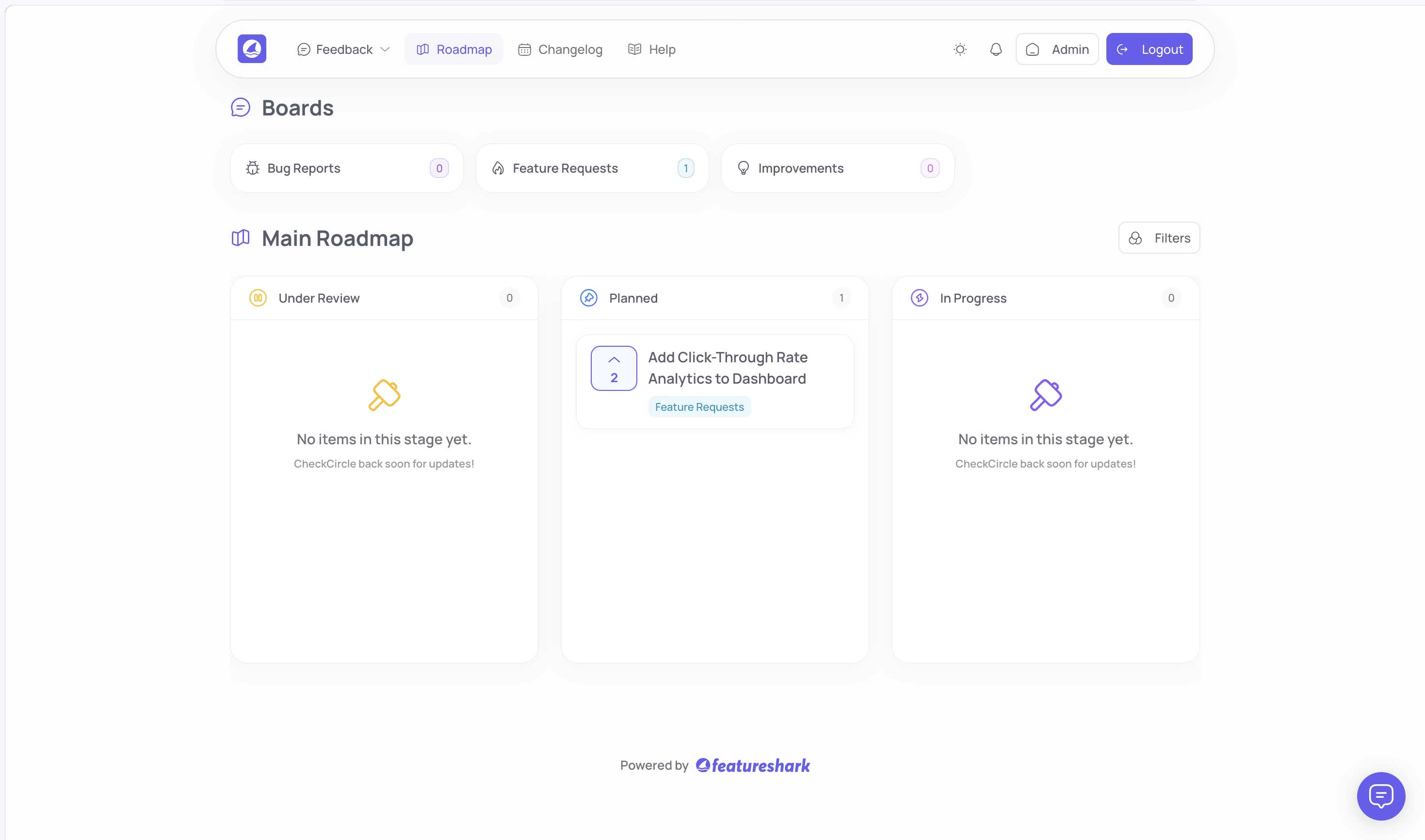 FeatureShark public roadmap with planned product work