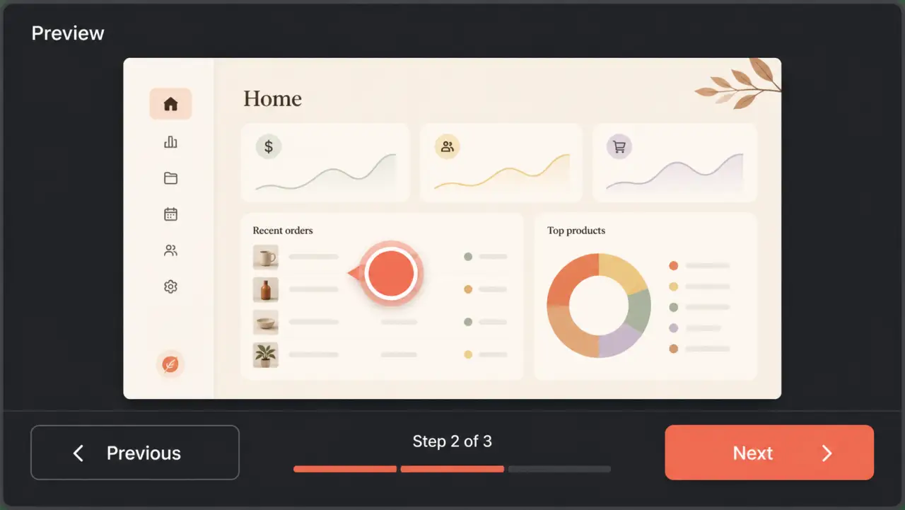 Illustrative DemoFast preview player showing step navigation and progress